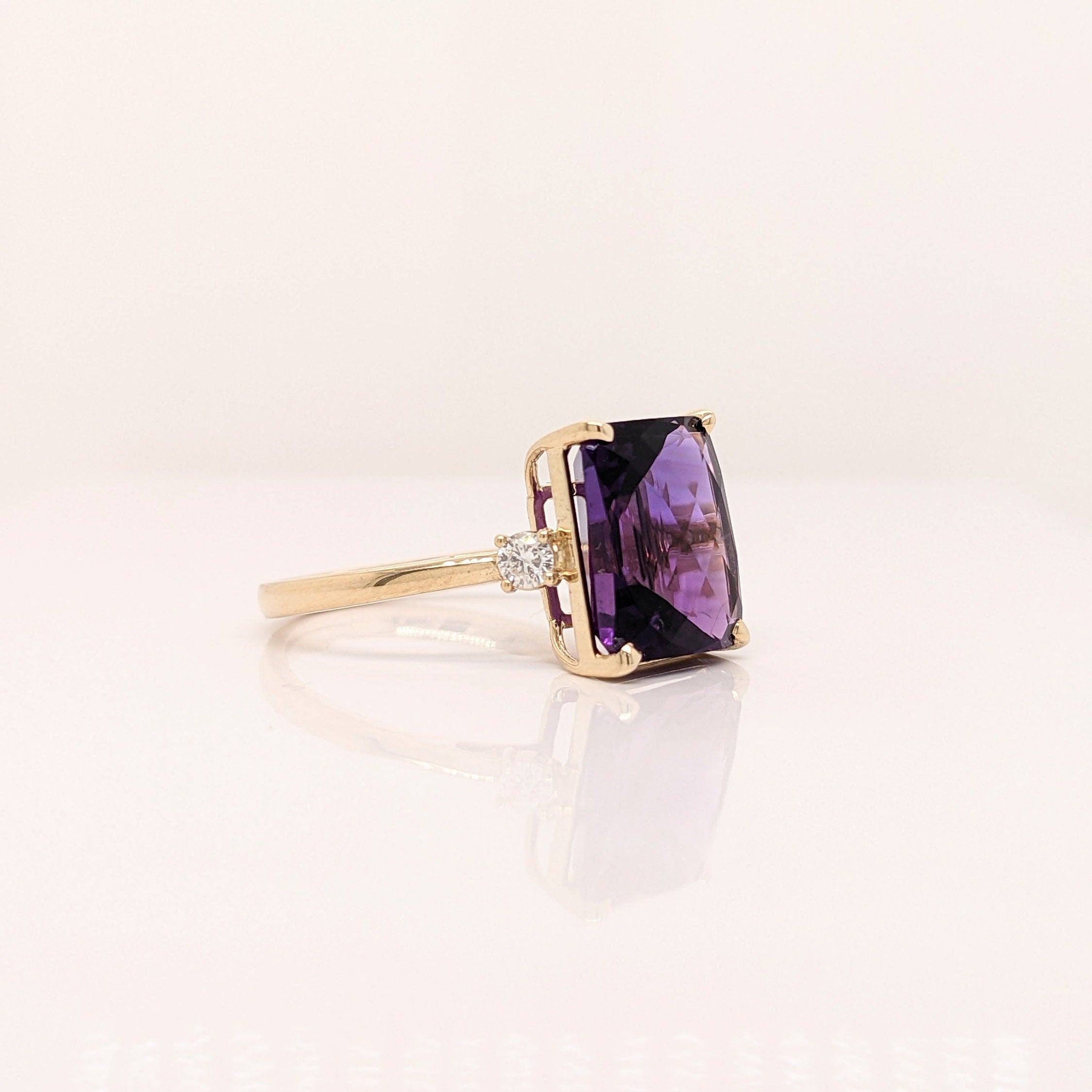 Statement Rings-Minimalist Diamond Accented Ring Setting in 14K Solid Gold | Emerald Cut 8x6 13x10 16x14 | Statement Ring | Tapered Shank | Customizable - NNJGemstones