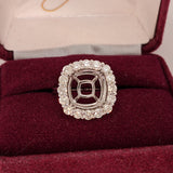 Statement Rings-Art Deco Diamond Halo Ring Setting in 14K Solid Gold | Cushion Shape 10.5mm | Anniversary Ring | Large Gemstone Ring | Customizable - NNJGemstones