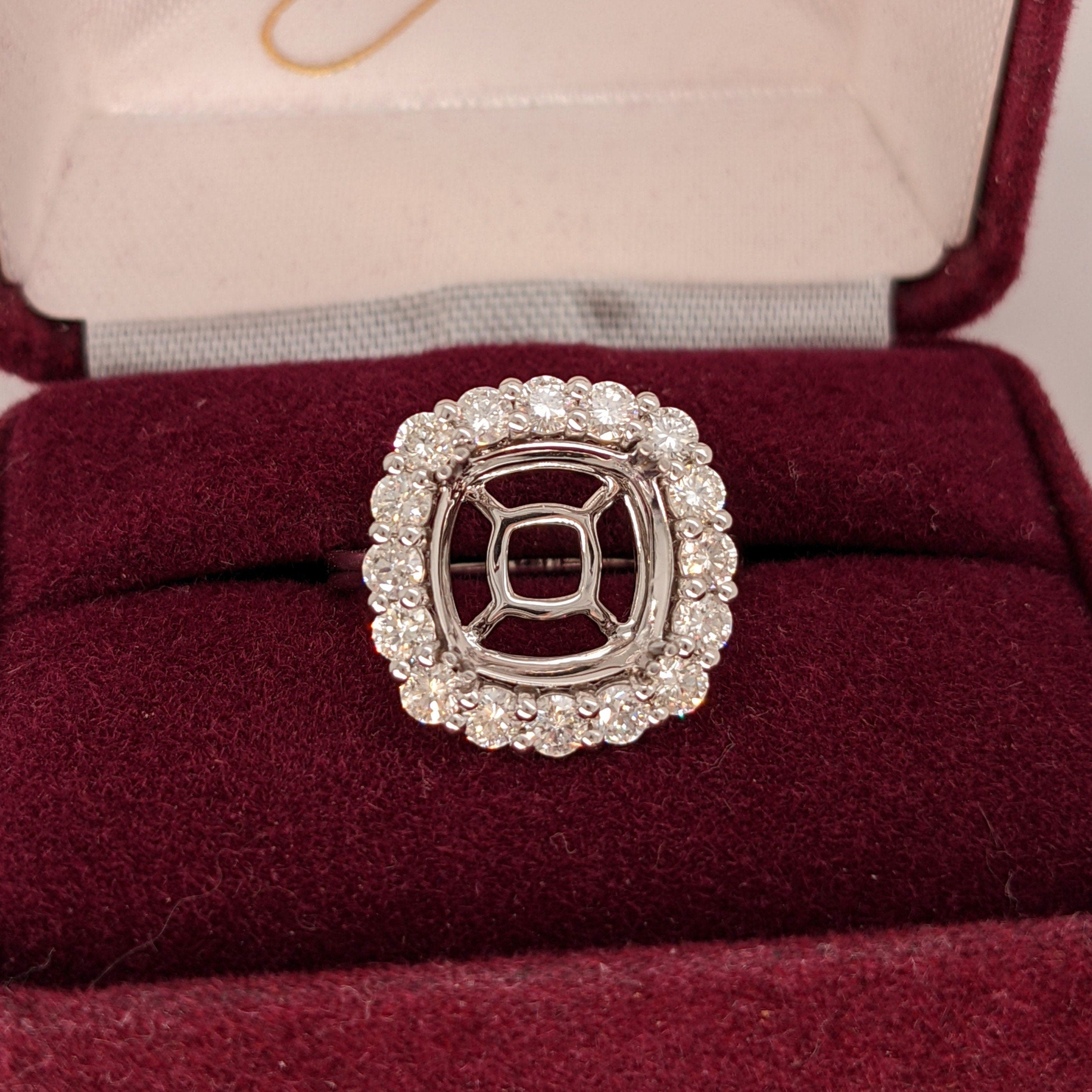 Statement Rings-Art Deco Diamond Halo Ring Setting in 14K Solid Gold | Cushion Shape 10.5mm | Anniversary Ring | Large Gemstone Ring | Customizable - NNJGemstones