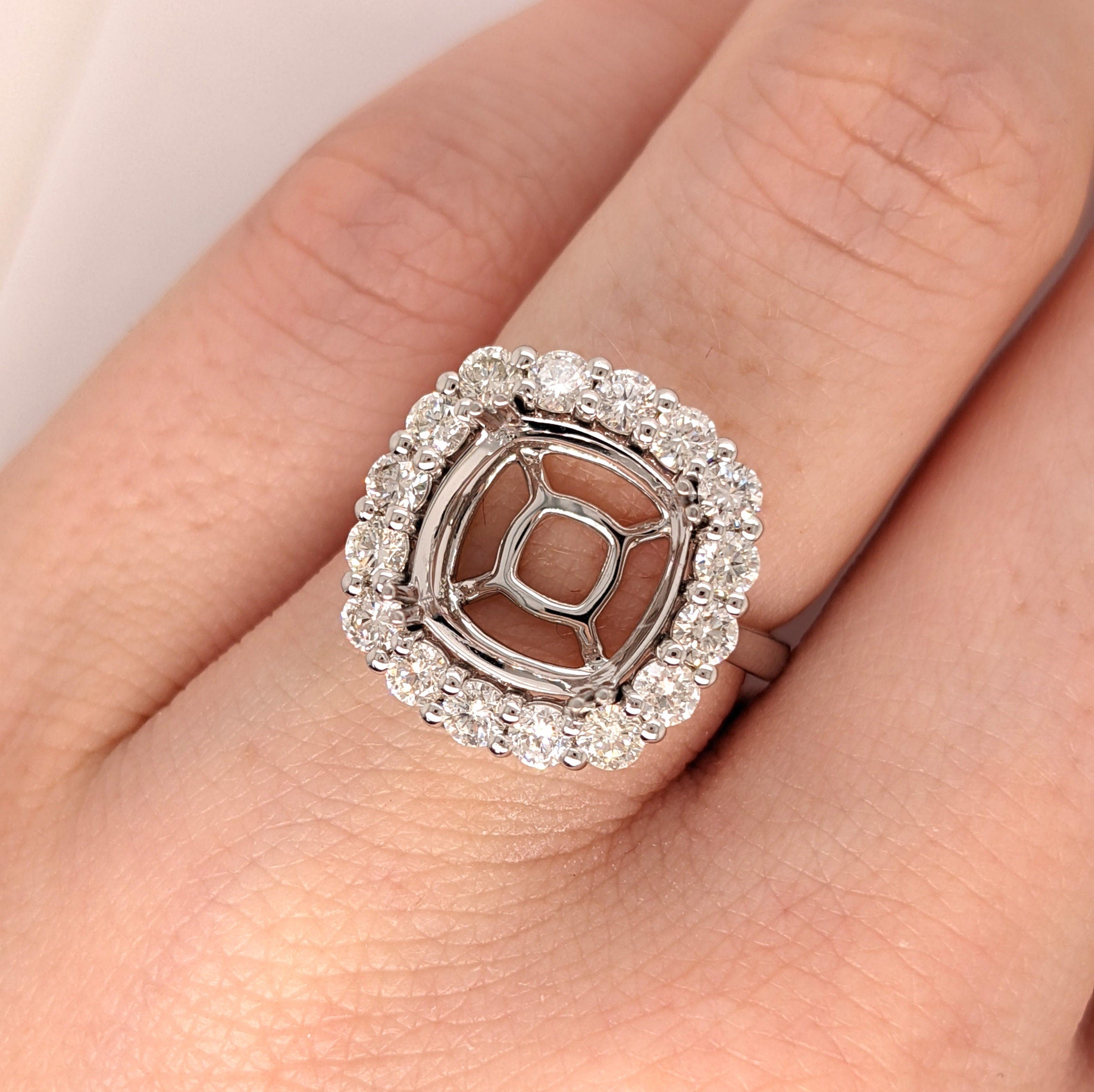 Statement Rings-Art Deco Diamond Halo Ring Setting in 14K Solid Gold | Cushion Shape 10.5mm | Anniversary Ring | Large Gemstone Ring | Customizable - NNJGemstones