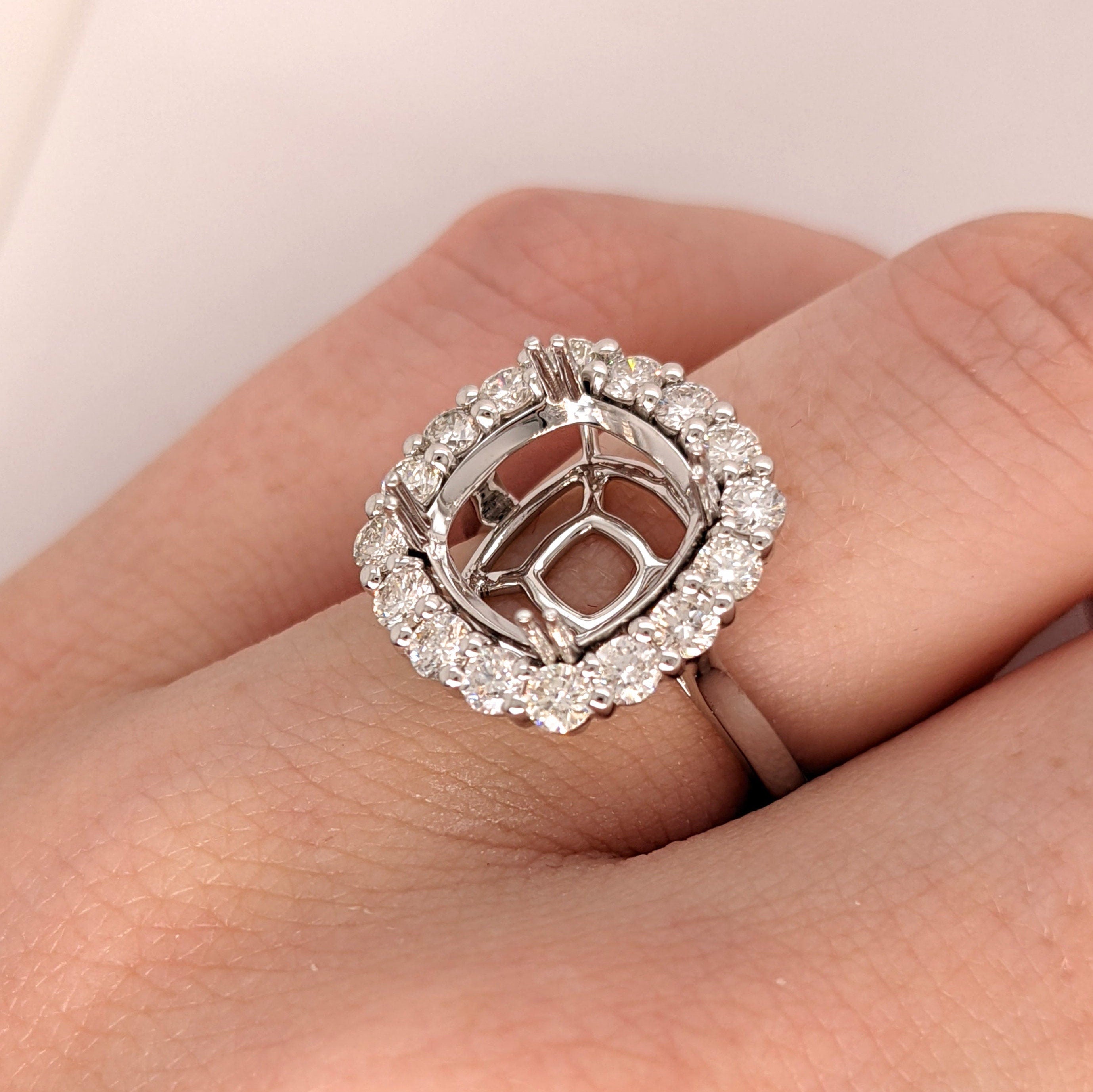 Statement Rings-Art Deco Diamond Halo Ring Setting in 14K Solid Gold | Cushion Shape 10.5mm | Anniversary Ring | Large Gemstone Ring | Customizable - NNJGemstones