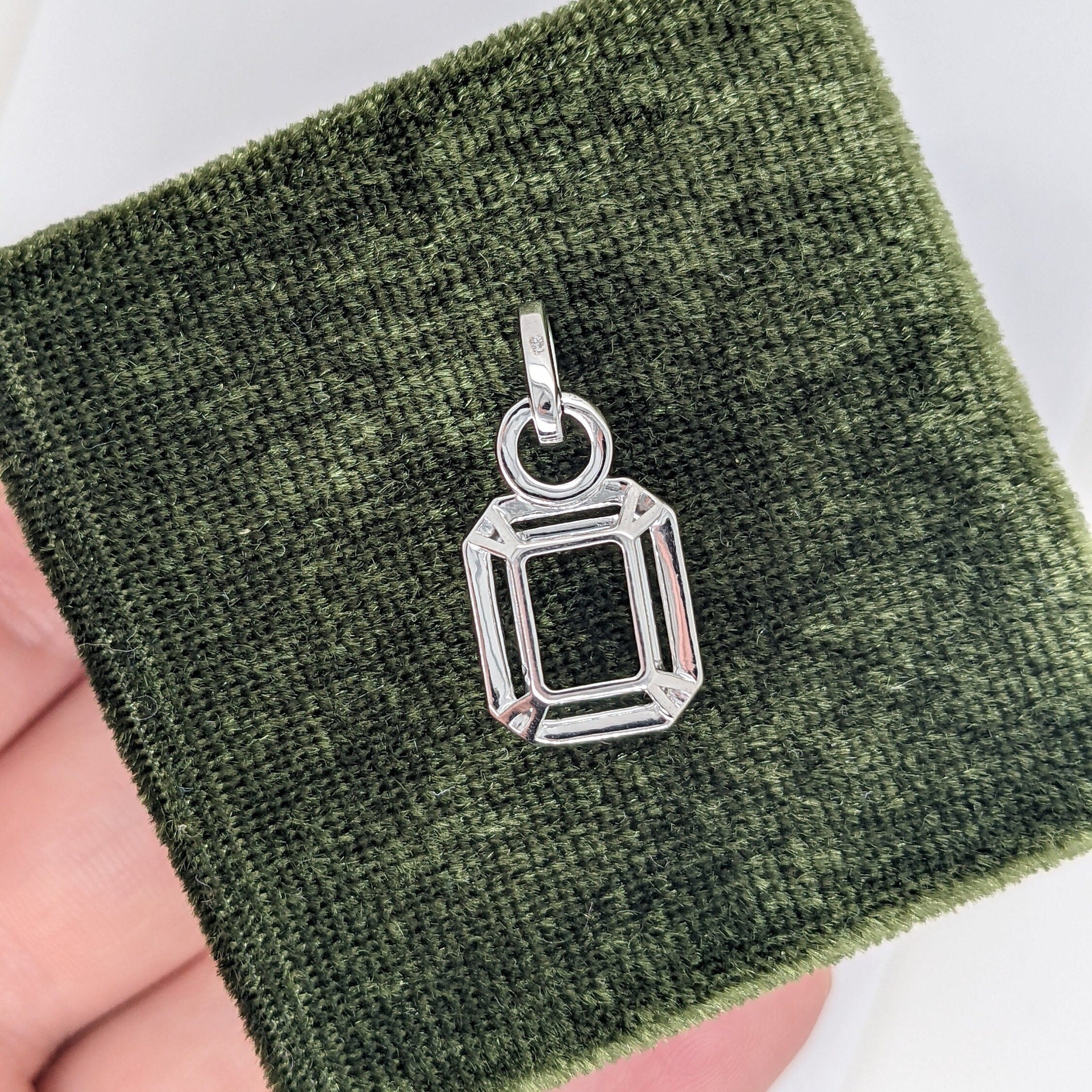 Pendants-Glamorous Pendant Setting W Natural Diamond Accents in 14K Solid Gold | Emerald Cut 9x7 10x8 11x9 | Pave Diamond Bail | Customizable - NNJGemstones