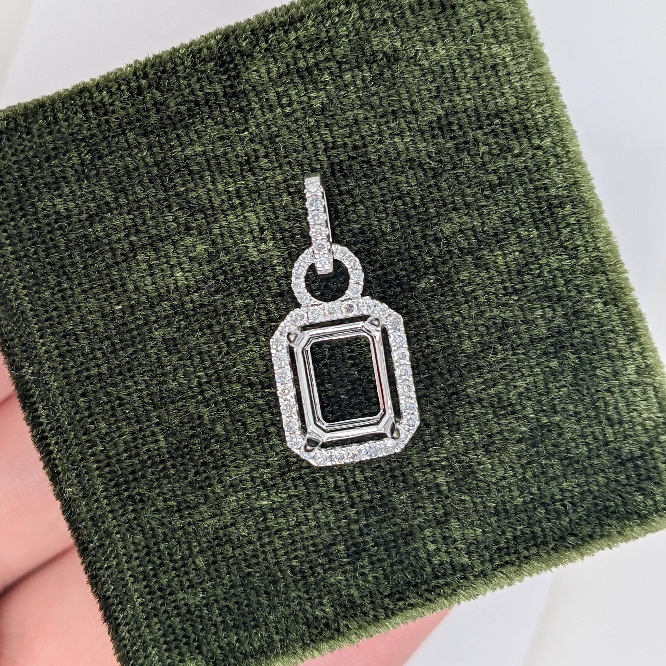 Pendants-Glamorous Pendant Setting W Natural Diamond Accents in 14K Solid Gold | Emerald Cut 9x7 10x8 11x9 | Pave Diamond Bail | Customizable - NNJGemstones