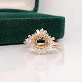 14K Solid Gold East West Ring Setting: Pear, Baguette & Round Diamond Accents