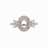 Leaf Themed Accent Ring Setting W Natural Diamond Halo in 14K Solid Gold | Oval | Customizable