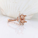 Engagement Rings-Stunning Engagement Ring Semi-Mount in 14k Gold with Diamond Halo | Art Deco | Cushion Asscher Radiant 9mm | Double Prong | Custom Sizes - NNJGemstones