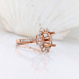 Engagement Rings-Stunning Engagement Ring Semi-Mount in 14k Gold with Diamond Halo | Art Deco | Cushion Asscher Radiant 9mm | Double Prong | Custom Sizes - NNJGemstones