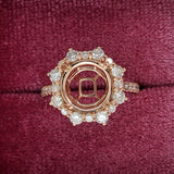 Engagement Rings-Stunning Engagement Ring Semi-Mount in 14k Gold with Diamond Halo | Art Deco | Cushion Asscher Radiant 9mm | Double Prong | Custom Sizes - NNJGemstones