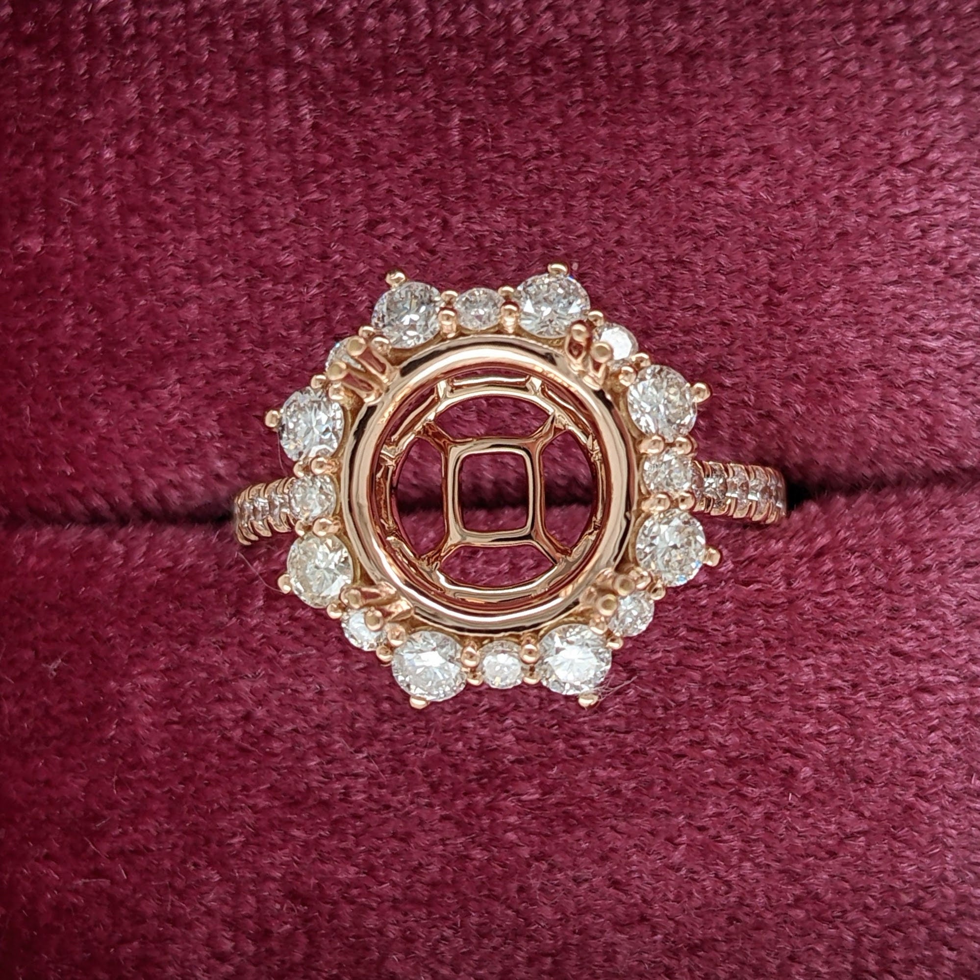 Engagement Rings-Stunning Engagement Ring Semi-Mount in 14k Gold with Diamond Halo | Art Deco | Cushion Asscher Radiant 9mm | Double Prong | Custom Sizes - NNJGemstones