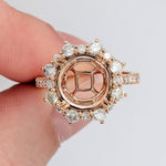 Engagement Rings-Stunning Engagement Ring Semi-Mount in 14k Gold with Diamond Halo | Art Deco | Cushion Asscher Radiant 9mm | Double Prong | Custom Sizes - NNJGemstones