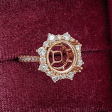 Engagement Rings-Stunning Engagement Ring Semi-Mount in 14k Gold with Diamond Halo | Art Deco | Cushion Asscher Radiant 9mm | Double Prong | Custom Sizes - NNJGemstones