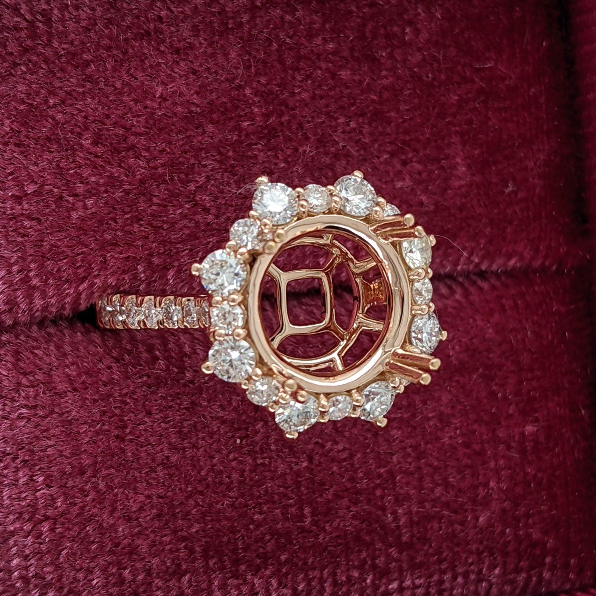 Engagement Rings-Stunning Engagement Ring Semi-Mount in 14k Gold with Diamond Halo | Art Deco | Cushion Asscher Radiant 9mm | Double Prong | Custom Sizes - NNJGemstones