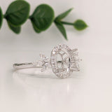 Statement Rings-Leaf Themed Accent Ring Setting W Natural Diamond Halo in 14K Solid Gold | Oval 7x5 8x6 9x7 | Gemstone Ring | Engagement Ring | Customizable - NNJGemstones