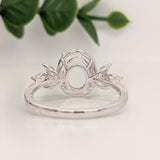 Statement Rings-Leaf Themed Accent Ring Setting W Natural Diamond Halo in 14K Solid Gold | Oval 7x5 8x6 9x7 | Gemstone Ring | Engagement Ring | Customizable - NNJGemstones