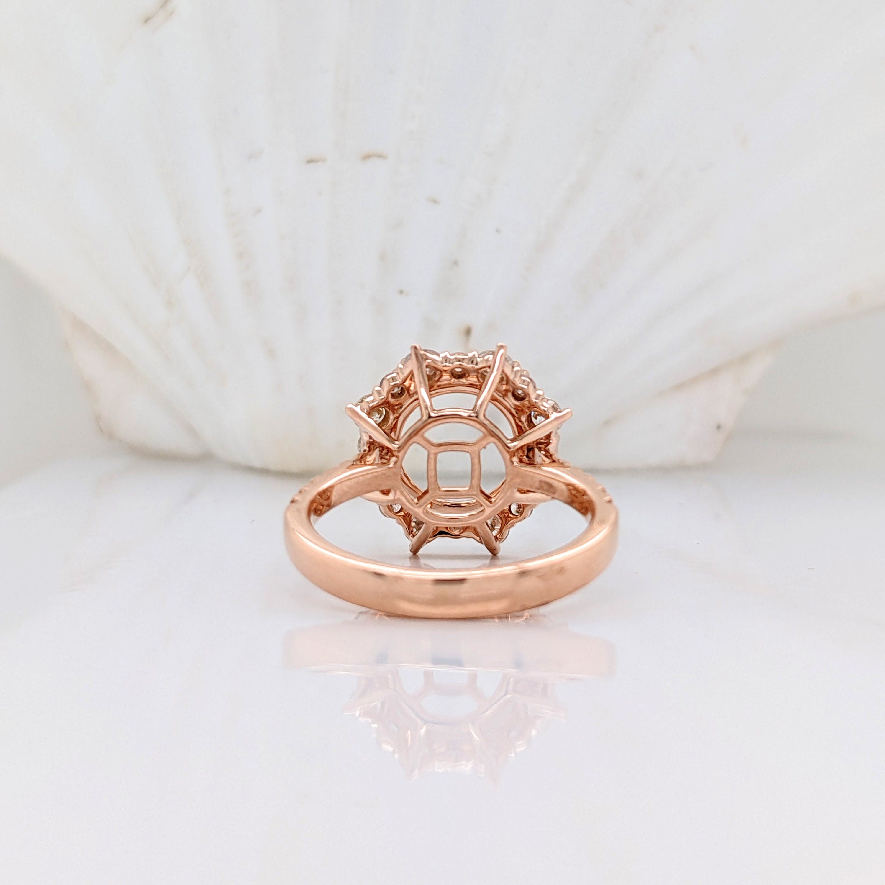 Engagement Rings-Stunning Engagement Ring Semi-Mount in 14k Gold with Diamond Halo | Art Deco | Cushion Asscher Radiant 9mm | Double Prong | Custom Sizes - NNJGemstones