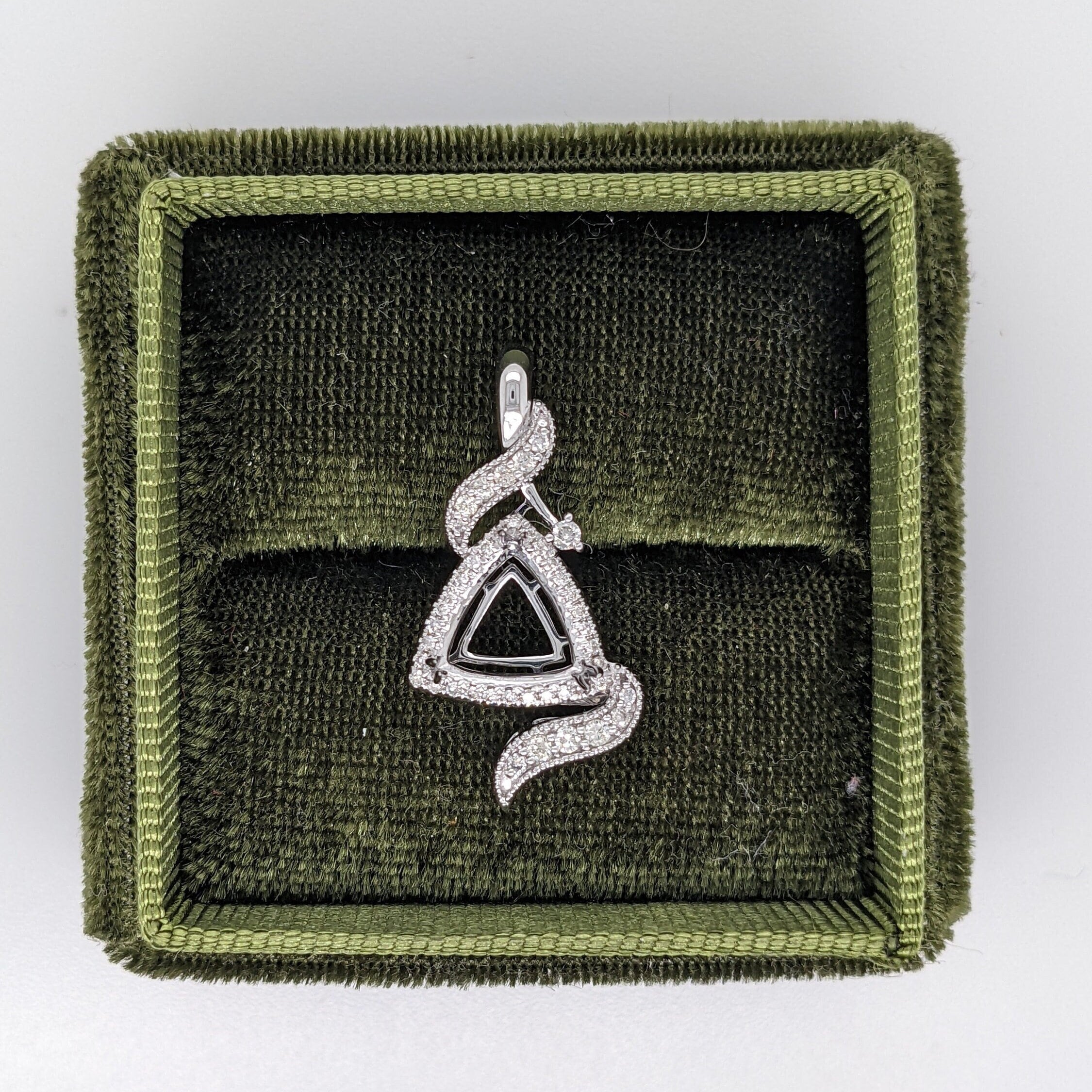 Pendants-Twisting Asymmetrical Pendant Setting W Natural Diamond Accents & Milgrain Details in 14K Solid Gold | Trillion 8mm 9mm 12mm | Customizable - NNJGemstones