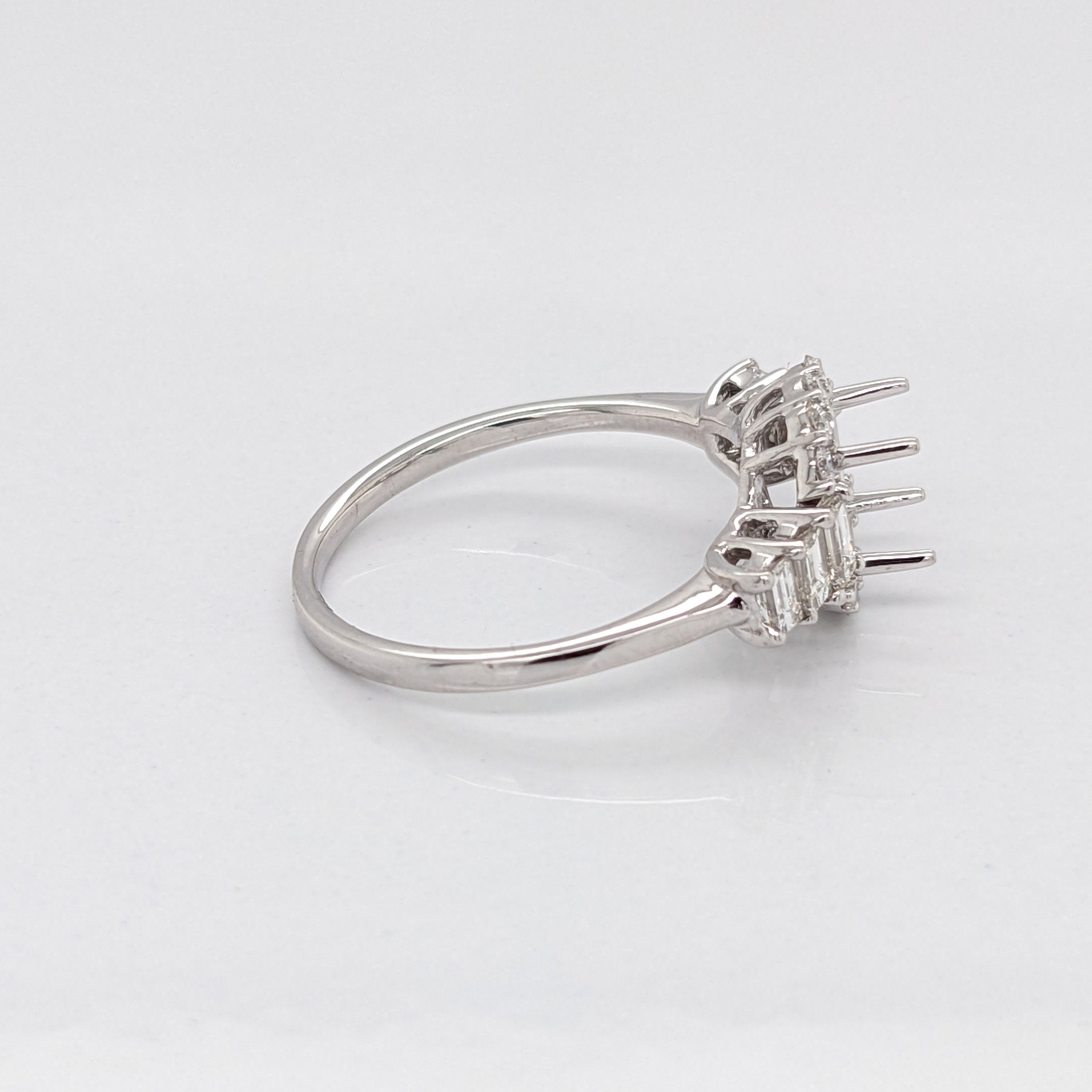 Engagement Rings-Fabulous Art Deco Ring Setting W Baguette and Round Natural Diamond Accents in 14K Solid Gold | Cushion Shape 5x3 6x4 7x5 | Customizable - NNJGemstones