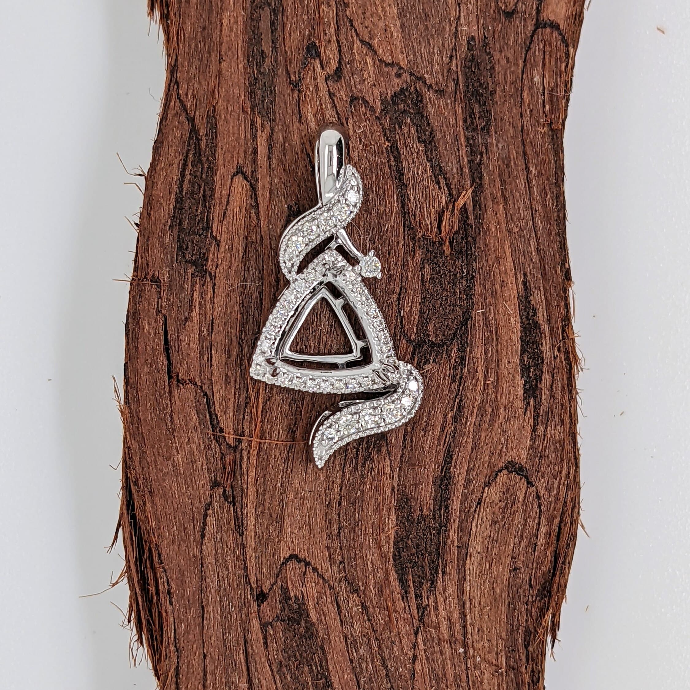 Pendants-Twisting Asymmetrical Pendant Setting W Natural Diamond Accents & Milgrain Details in 14K Solid Gold | Trillion 8mm 9mm 12mm | Customizable - NNJGemstones