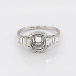 Engagement Rings-Fabulous Art Deco Ring Setting W Baguette and Round Natural Diamond Accents in 14K Solid Gold | Cushion Shape 5x3 6x4 7x5 | Customizable - NNJGemstones