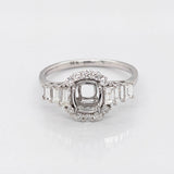 Engagement Rings-Fabulous Art Deco Ring Setting W Baguette and Round Natural Diamond Accents in 14K Solid Gold | Cushion Shape 5x3 6x4 7x5 | Customizable - NNJGemstones