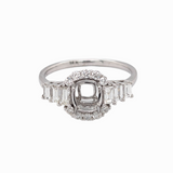 Fabulous Art Deco Ring Setting W Baguette and Round Natural Diamond Accents in 14K Solid Gold | Cushion Shape | Customizable