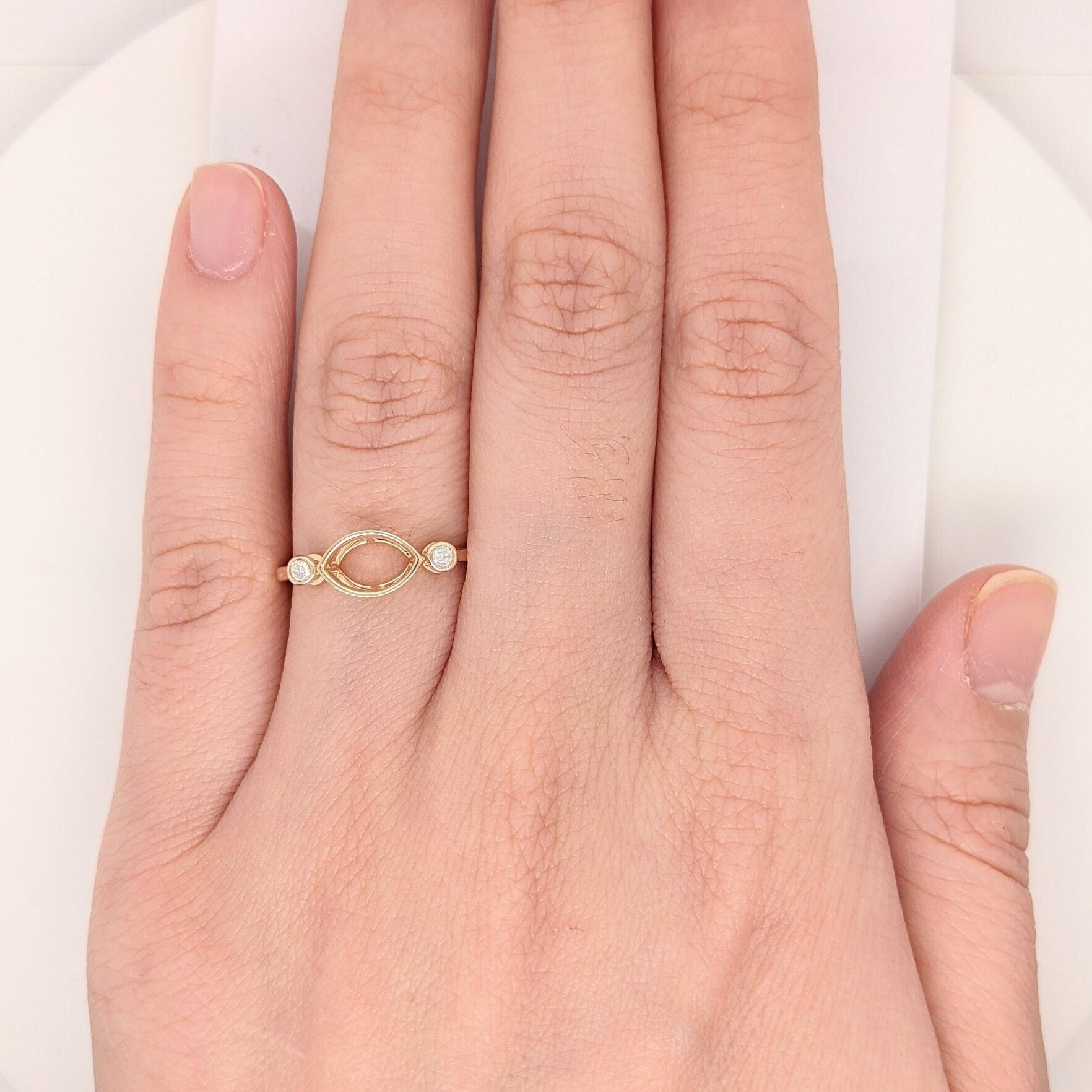 Statement Rings-Bezel Set East West Ring Setting w Diamond Accents in 14K Solid Gold | Marquise Shape 7x5 8x6 9x7 | Minimalistic Ring | Customizable - NNJGemstones