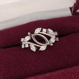 Statement Rings-Nature Inspired Leaf Vine Ring Setting w Natural Diamond Accents in 14K Solid Gold | Marquise 8x4 10x5 12x6 | Bypass Ring | Customizable - NNJGemstones