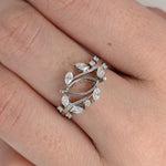 Statement Rings-Nature Inspired Leaf Vine Ring Setting w Natural Diamond Accents in 14K Solid Gold | Marquise 8x4 10x5 12x6 | Bypass Ring | Customizable - NNJGemstones