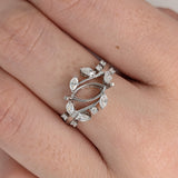 Statement Rings-Nature Inspired Leaf Vine Ring Setting w Natural Diamond Accents in 14K Solid Gold | Marquise 8x4 10x5 12x6 | Bypass Ring | Customizable - NNJGemstones
