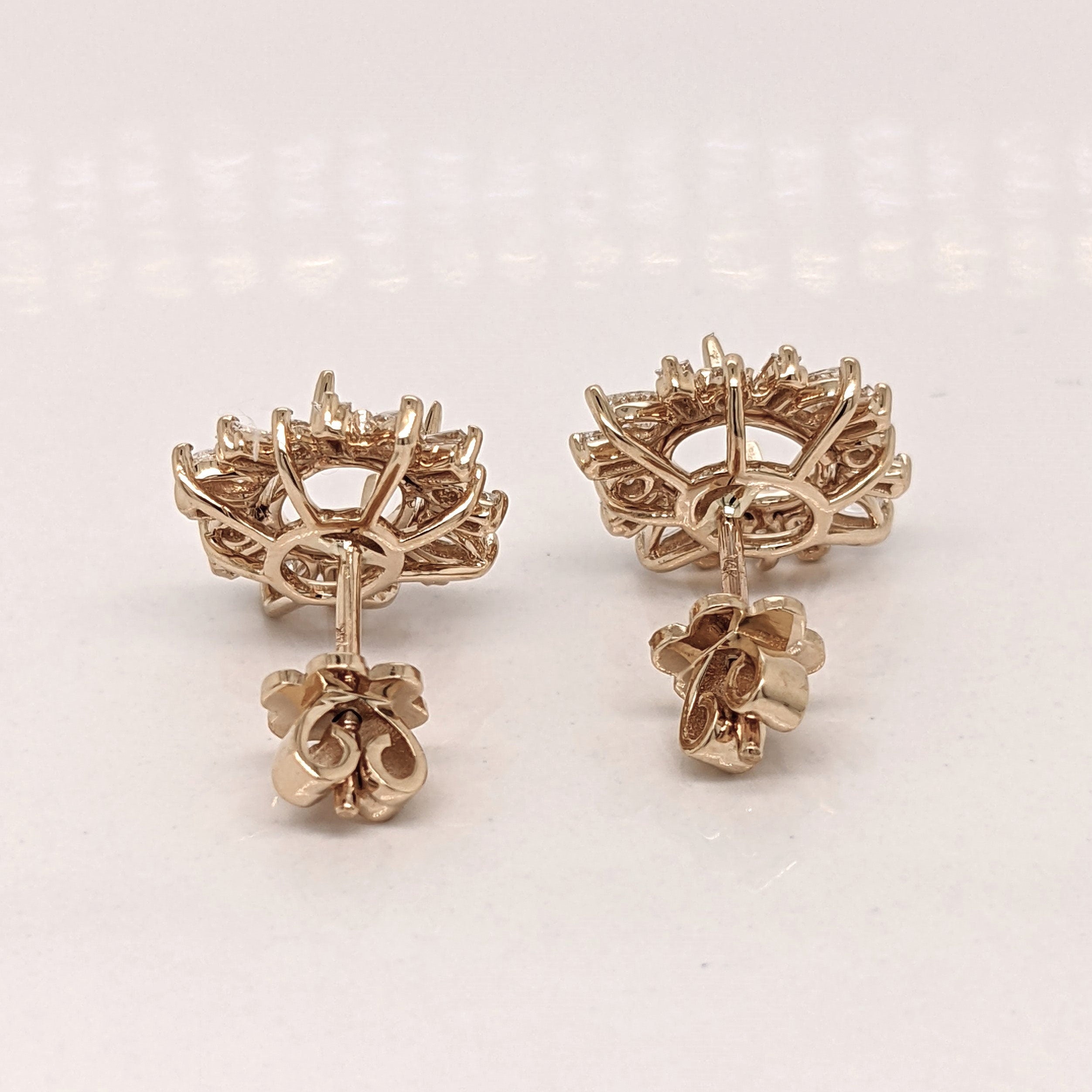 Stud Earrings-Aurora Collection | Mixed Pear, Baguette & Round Diamond Halo Earring Setting in 14k Solid Gold | Oval Cut - NNJGemstones