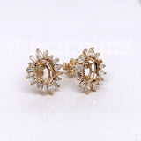 Stud Earrings-Aurora Collection | Mixed Pear, Baguette & Round Diamond Halo Earring Setting in 14k Solid Gold | Oval Cut - NNJGemstones