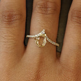 Statement Rings-Minimalistic and Elegant Diamond Studded Oval Semi Mount with Accent Pear Shaped Diamond in 14k Gold | Oval 7x5mm | Stackable Ring - NNJGemstones