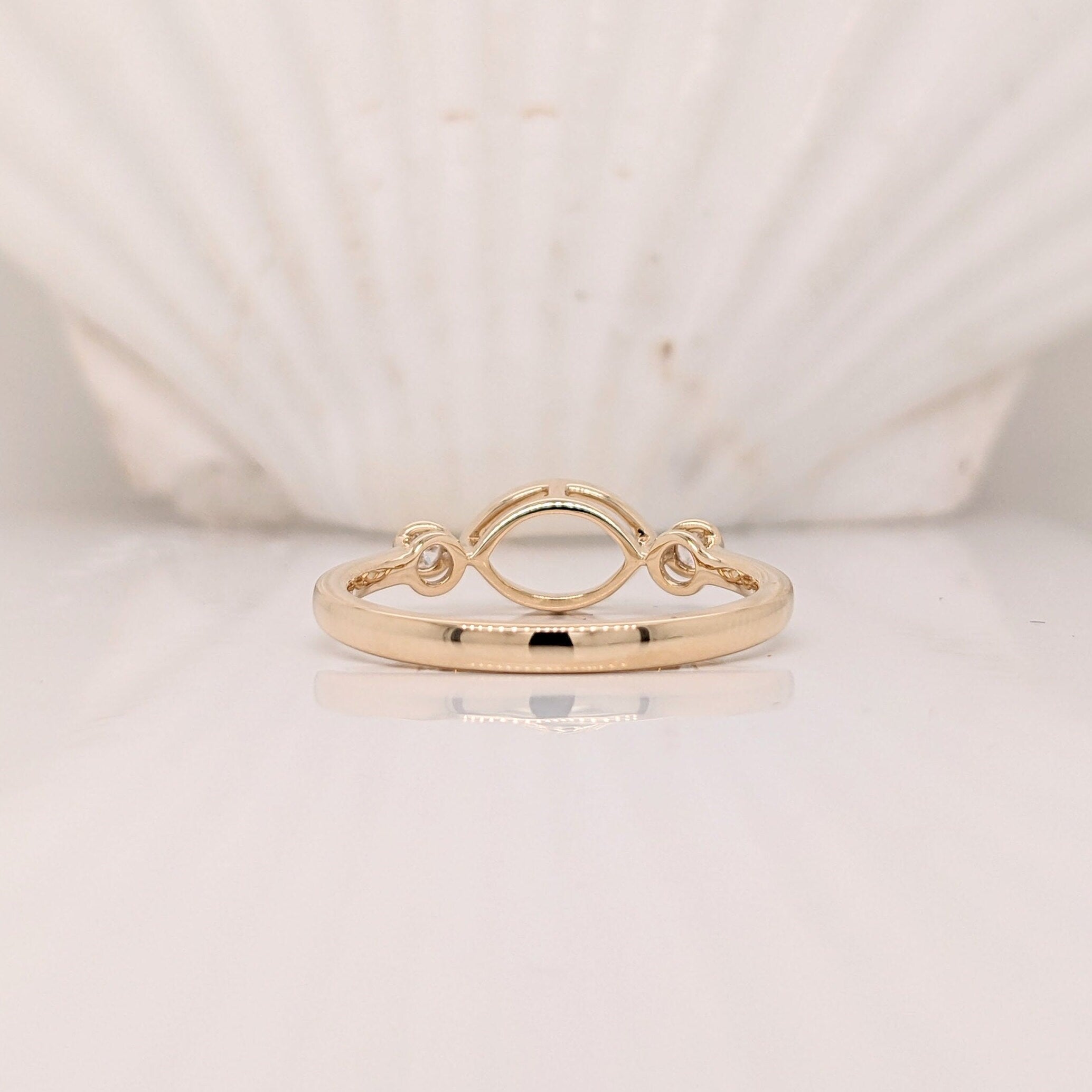 Statement Rings-Bezel Set East West Ring Setting w Diamond Accents in 14K Solid Gold | Marquise Shape 7x5 8x6 9x7 | Minimalistic Ring | Customizable - NNJGemstones