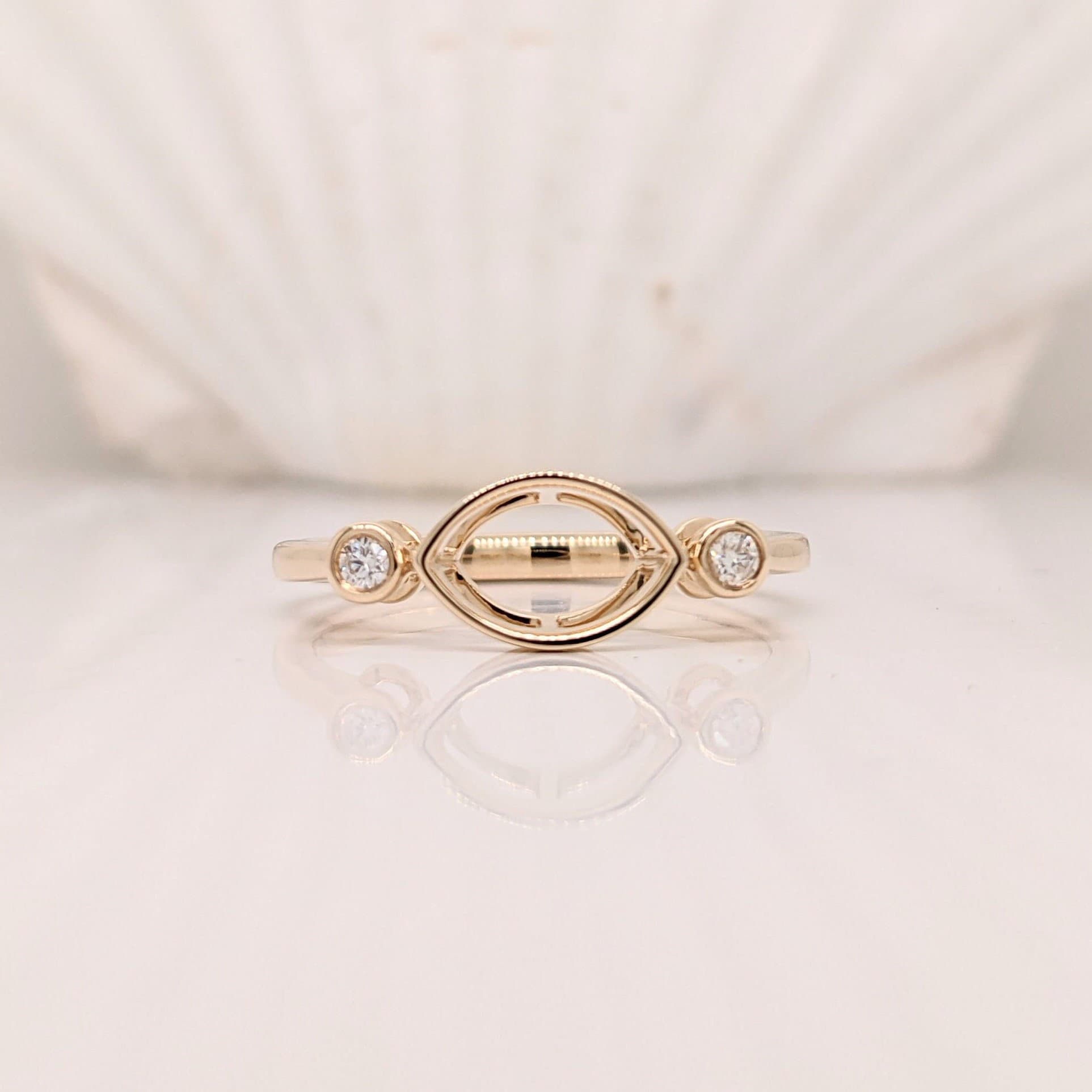 Statement Rings-Bezel Set East West Ring Setting w Diamond Accents in 14K Solid Gold | Marquise Shape 7x5 8x6 9x7 | Minimalistic Ring | Customizable - NNJGemstones