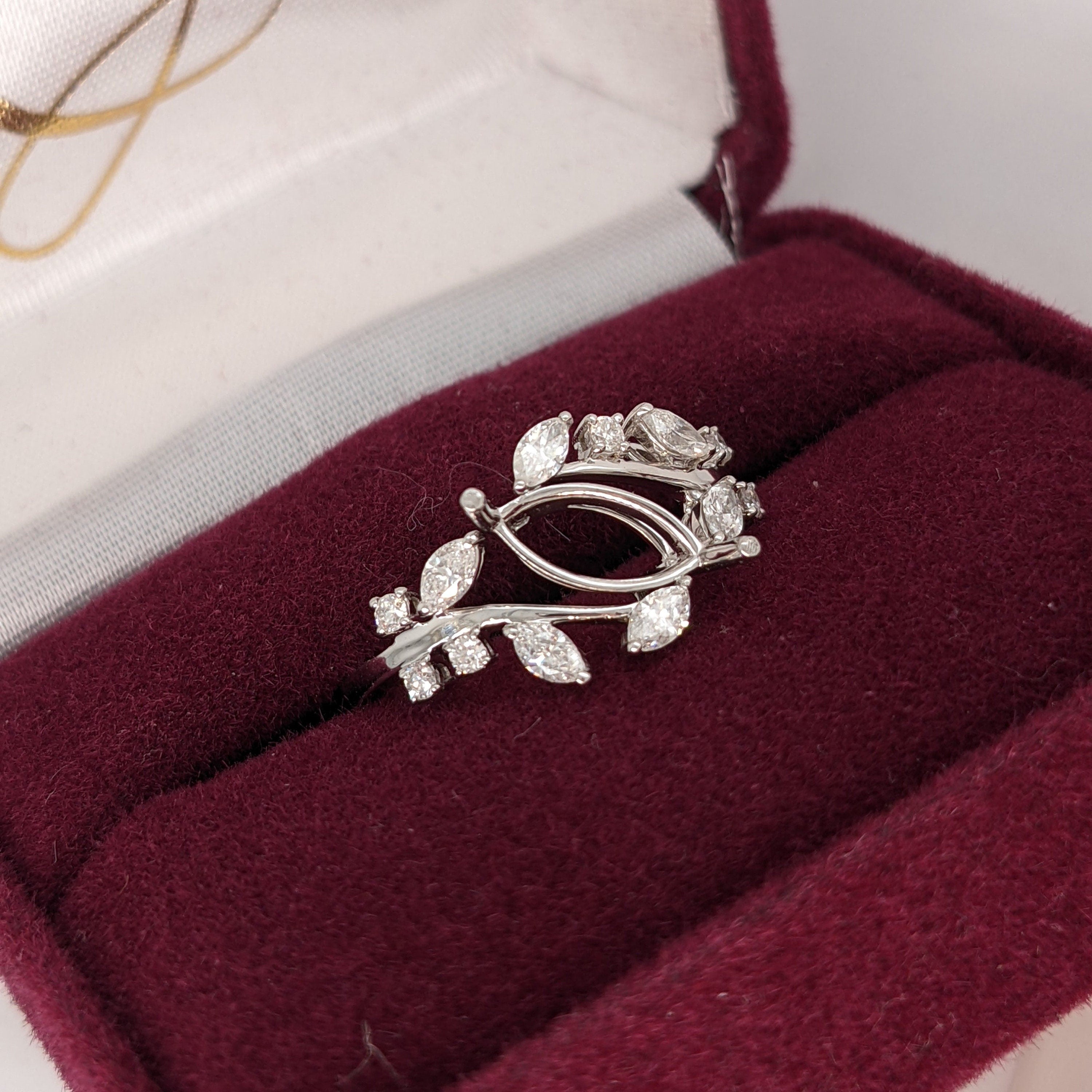 Statement Rings-Nature Inspired Leaf Vine Ring Setting w Natural Diamond Accents in 14K Solid Gold | Marquise 8x4 10x5 12x6 | Bypass Ring | Customizable - NNJGemstones