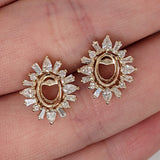 Stud Earrings-Aurora Collection | Mixed Pear, Baguette & Round Diamond Halo Earring Setting in 14k Solid Gold | Oval Cut - NNJGemstones