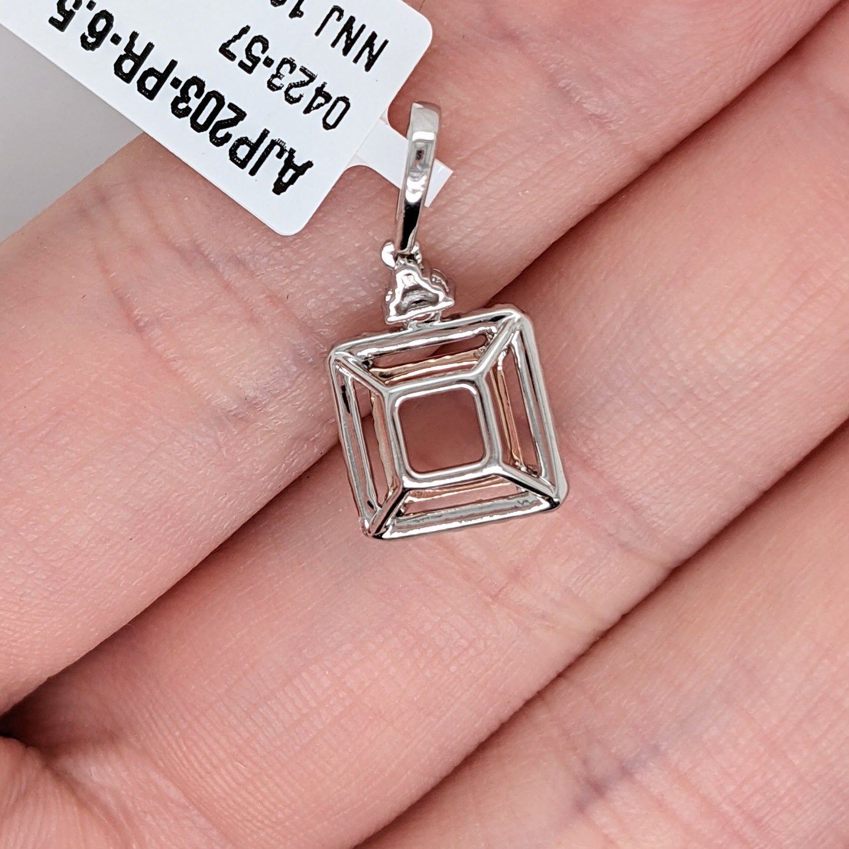 Pendants-Art Deco Pendant Setting W Natural Earth Mined Diamond Accents in 14K Solid Gold | Square Princess Shape 6mm 6.5mm 7mm | Customizable - NNJGemstones