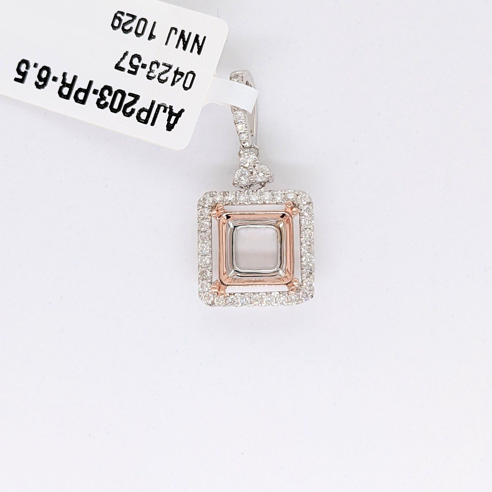 Pendants-Art Deco Pendant Setting W Natural Earth Mined Diamond Accents in 14K Solid Gold | Square Princess Shape 6mm 6.5mm 7mm | Customizable - NNJGemstones