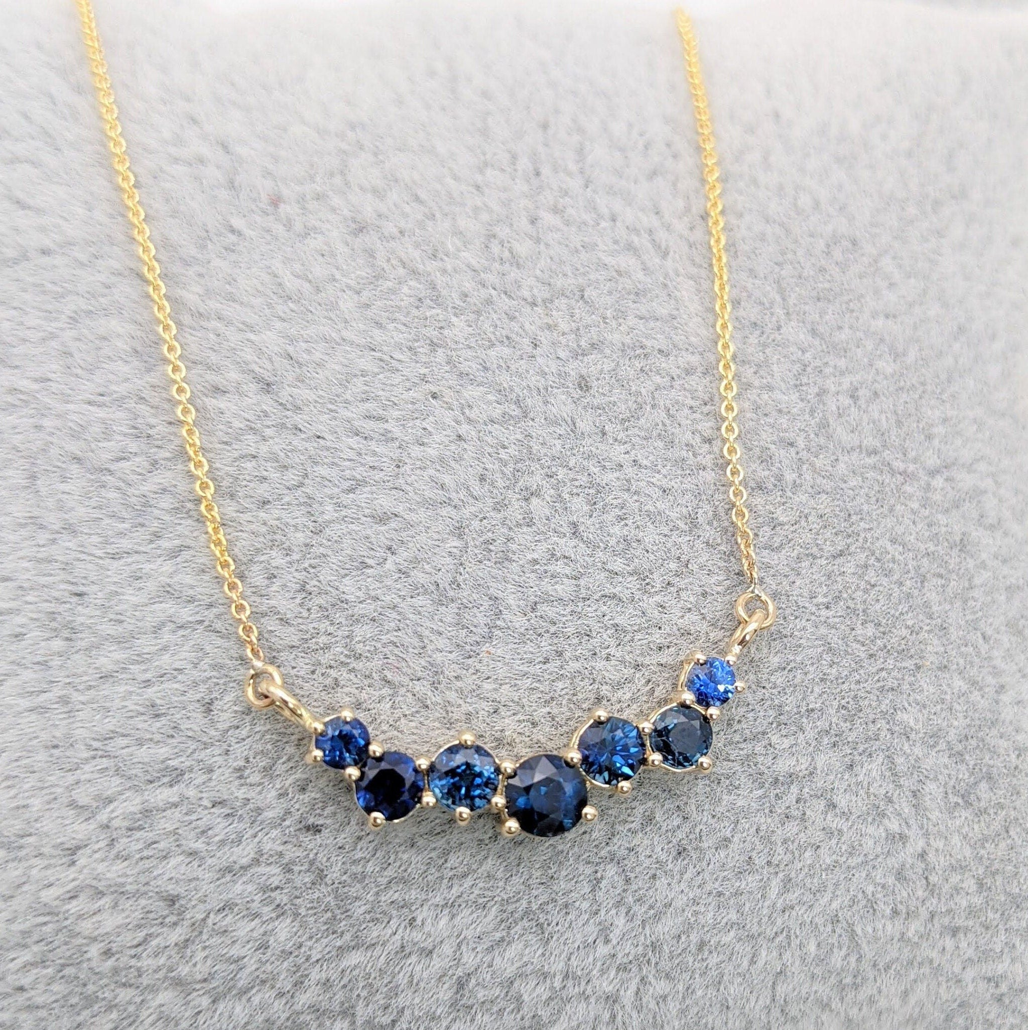 Pendants-Blue Sapphire Necklace in 14K Solid Gold | Natural Sustainable Jewelry | Round Gems | September Birthstone - NNJGemstones
