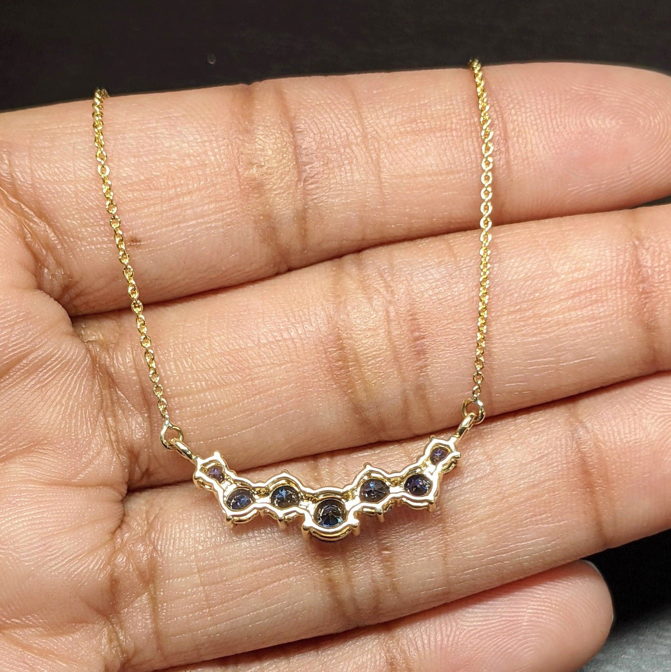 Pendants-Blue Sapphire Necklace in 14K Solid Gold | Natural Sustainable Jewelry | Round Gems | September Birthstone - NNJGemstones