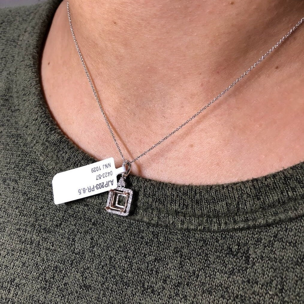 Pendants-Art Deco Pendant Setting W Natural Earth Mined Diamond Accents in 14K Solid Gold | Square Princess Shape 6mm 6.5mm 7mm | Customizable - NNJGemstones