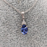 Pendants-Classic Tanzanite Pendant W Natural Diamond Accents in 14K Solid Gold | Oval Shape 7x5mm 8x6mm | December Birthstone | Customizable - NNJGemstones