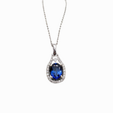 Cute Blue Sapphire Pendant with Natural Diamond Accents in 14K Solid Gold | Oval Shape | Customizable