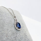 Pendants-Cute Blue Sapphire Pendant with Natural Diamond Accents in 14K Solid Gold | Oval Shape 6x4mm | September Birthstone | Libra | Custom Jewelry - NNJGemstones