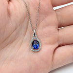 Pendants-Cute Blue Sapphire Pendant with Natural Diamond Accents in 14K Solid Gold | Oval Shape 6x4mm | September Birthstone | Libra | Custom Jewelry - NNJGemstones