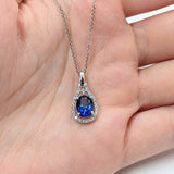 Pendants-Cute Blue Sapphire Pendant with Natural Diamond Accents in 14K Solid Gold | Oval Shape 6x4mm | September Birthstone | Libra | Custom Jewelry - NNJGemstones
