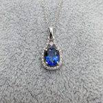 Pendants-Cute Blue Sapphire Pendant with Natural Diamond Accents in 14K Solid Gold | Oval Shape 6x4mm | September Birthstone | Libra | Custom Jewelry - NNJGemstones