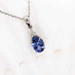 Pendants-Classic Tanzanite Pendant W Natural Diamond Accents in 14K Solid Gold | Oval Shape 7x5mm 8x6mm | December Birthstone | Customizable - NNJGemstones
