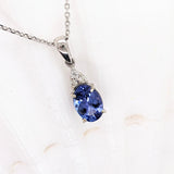Pendants-Classic Tanzanite Pendant W Natural Diamond Accents in 14K Solid Gold | Oval Shape 7x5mm 8x6mm | December Birthstone | Customizable - NNJGemstones