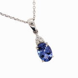 Classic Tanzanite Pendant W Natural Diamond Accents in 14K Solid Gold | Oval Shape | Customizable